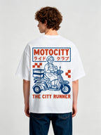 Vintage Motocity Grandma Scooter Delivery Bike Japanese Katakana City Runner Print T-Shirt