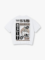 Vintage Anime Girl Scooter Tokyo Cafe Racer Mixed Japanese Text T-Shirt