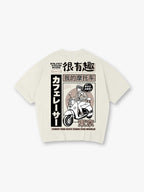 Vintage Anime Girl Scooter Tokyo Cafe Racer Mixed Japanese Text T-Shirt