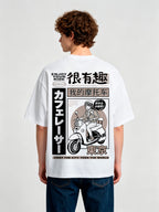 Vintage Anime Girl Scooter Tokyo Cafe Racer Mixed Japanese Text T-Shirt