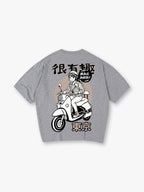 Manga Anime Girl Riding Scooter Tokyo Japanese Mixed Lettering T-Shirt