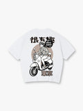 Manga Anime Girl Riding Scooter Tokyo Japanese Mixed Lettering T-Shirt