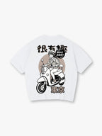 Manga Anime Girl Riding Scooter Tokyo Japanese Mixed Lettering T-Shirt