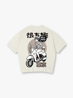 Manga Anime Girl Riding Scooter Tokyo Japanese Mixed Lettering T-Shirt