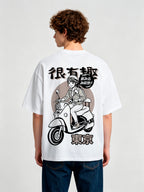 Manga Anime Girl Riding Scooter Tokyo Japanese Mixed Lettering T-Shirt