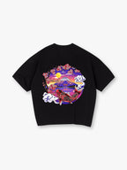 Vibrant Japanese Fuji Mountain Red Koi Carp Cherry Blossom Torii Gate Sunset Cloud Print  T-Shirt