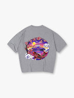 Vibrant Japanese Fuji Mountain Red Koi Carp Cherry Blossom Torii Gate Sunset Cloud Print  T-Shirt