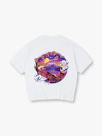Vibrant Japanese Fuji Mountain Red Koi Carp Cherry Blossom Torii Gate Sunset Cloud Print  T-Shirt
