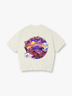 Vibrant Japanese Fuji Mountain Red Koi Carp Cherry Blossom Torii Gate Sunset Cloud Print  T-Shirt