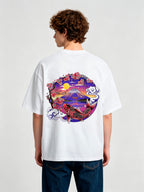 Vibrant Japanese Fuji Mountain Red Koi Carp Cherry Blossom Torii Gate Sunset Cloud Print  T-Shirt