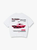 Vintage Red Dodge Charger RT Classic Muscle Car Japanese Katakana Text Back Print T-Shirt