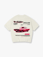 Vintage Red Dodge Charger RT Classic Muscle Car Japanese Katakana Text Back Print T-Shirt