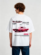 Vintage Red Dodge Charger RT Classic Muscle Car Japanese Katakana Text Back Print T-Shirt
