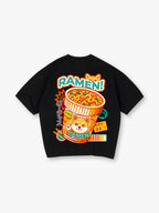 Kawaii Shiba Inu Cup Ramen Colorful Japanese Kanji Paw Print Cartoon T-Shirt