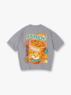 Kawaii Shiba Inu Cup Ramen Colorful Japanese Kanji Paw Print Cartoon T-Shirt