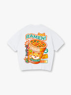 Kawaii Shiba Inu Cup Ramen Colorful Japanese Kanji Paw Print Cartoon T-Shirt