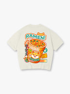Kawaii Shiba Inu Cup Ramen Colorful Japanese Kanji Paw Print Cartoon T-Shirt