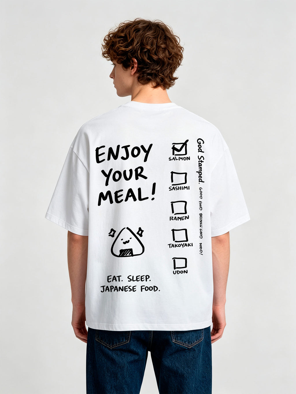 Minimal Hand Drawn Japanese Food Checklist Onigiri Enjoy Your Meal Text T-Shirt