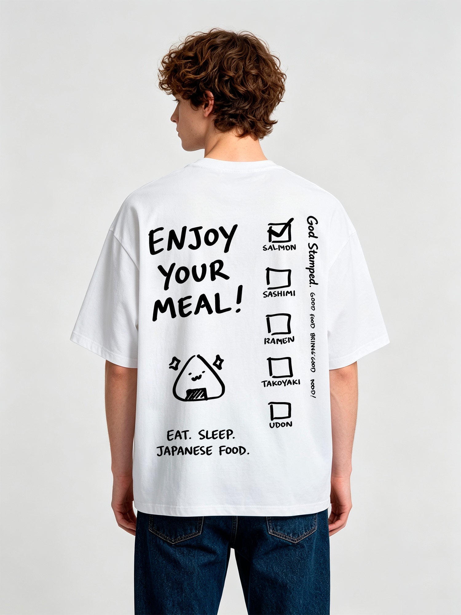 Minimal Hand Drawn Japanese Food Checklist Onigiri Enjoy Your Meal Text T-Shirt