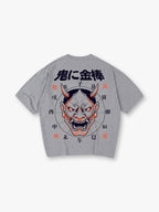 Vintage Japanese Hannya Oni Mask Zodiac Kanji  Back Print T-Shirt