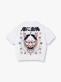 Vintage Japanese Hannya Oni Mask Zodiac Kanji  Back Print T-Shirt