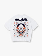 Vintage Japanese Hannya Oni Mask Zodiac Kanji  Back Print T-Shirt