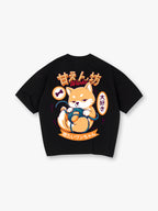 Cute Kawaii Shiba Inu Playing Yarn Ball Japanese Kanji Back Print T-Shirt