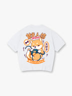 Cute Kawaii Shiba Inu Playing Yarn Ball Japanese Kanji Back Print T-Shirt