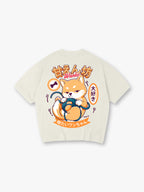 Cute Kawaii Shiba Inu Playing Yarn Ball Japanese Kanji Back Print T-Shirt