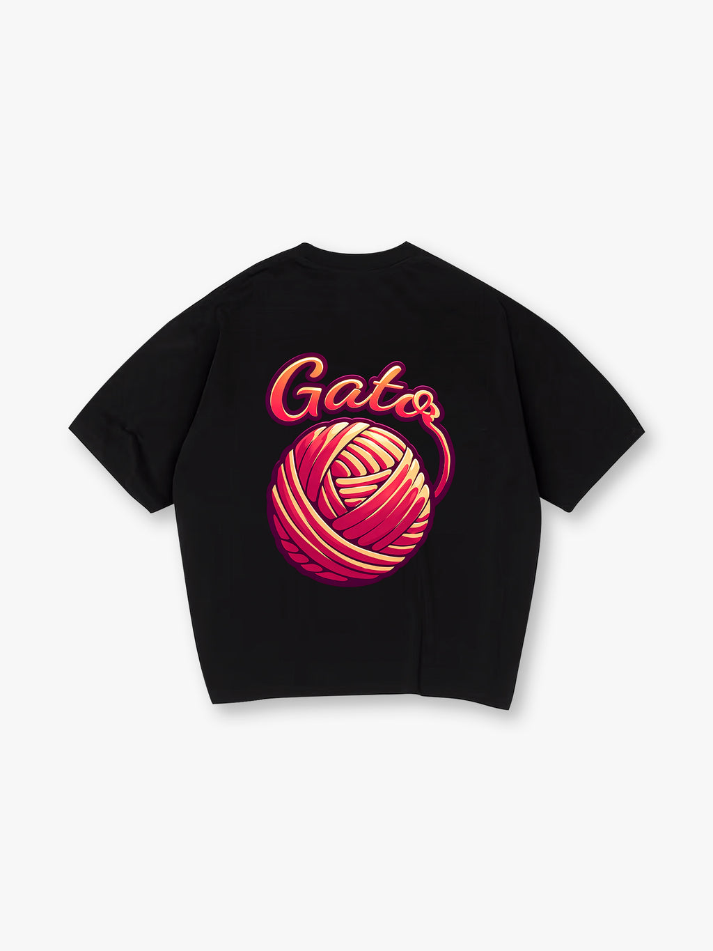 Vibrant Red Yarn Ball Gata Script Back Print T-Shirt