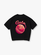 Vibrant Red Yarn Ball Gata Script Back Print T-Shirt