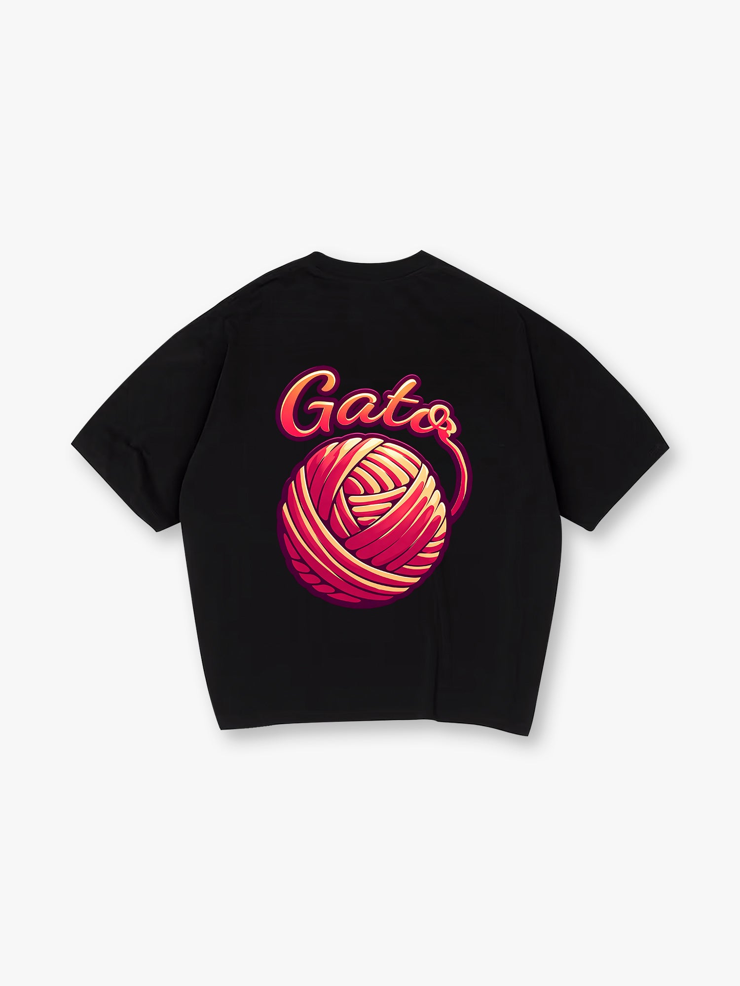 Vibrant Red Yarn Ball Gata Script Back Print T-Shirt