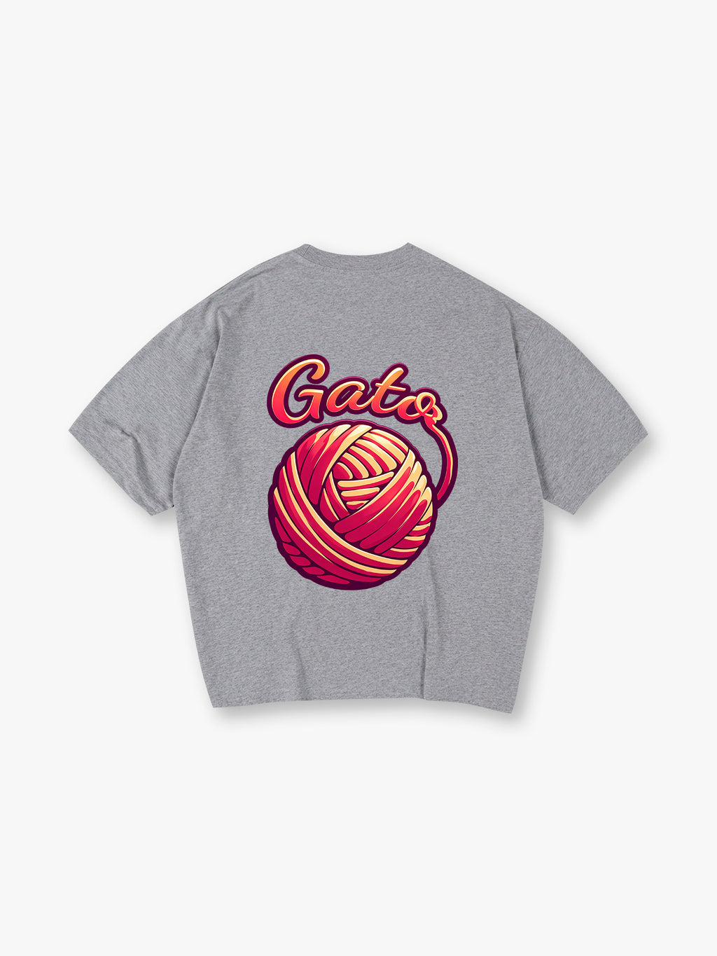 Vibrant Red Yarn Ball Gata Script Back Print T-Shirt