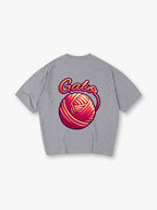 Vibrant Red Yarn Ball Gata Script Back Print T-Shirt