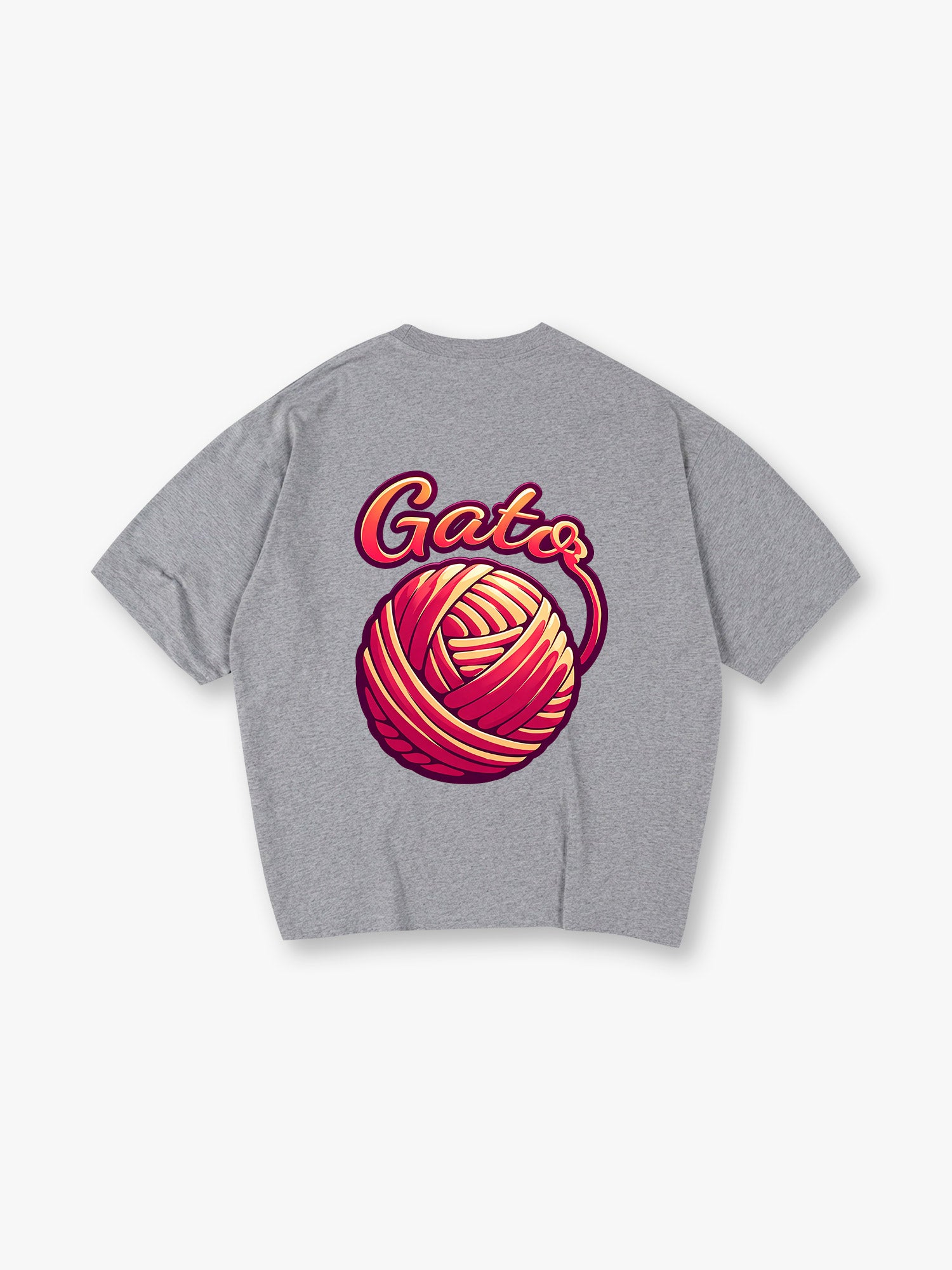 Vibrant Red Yarn Ball Gata Script Back Print T-Shirt