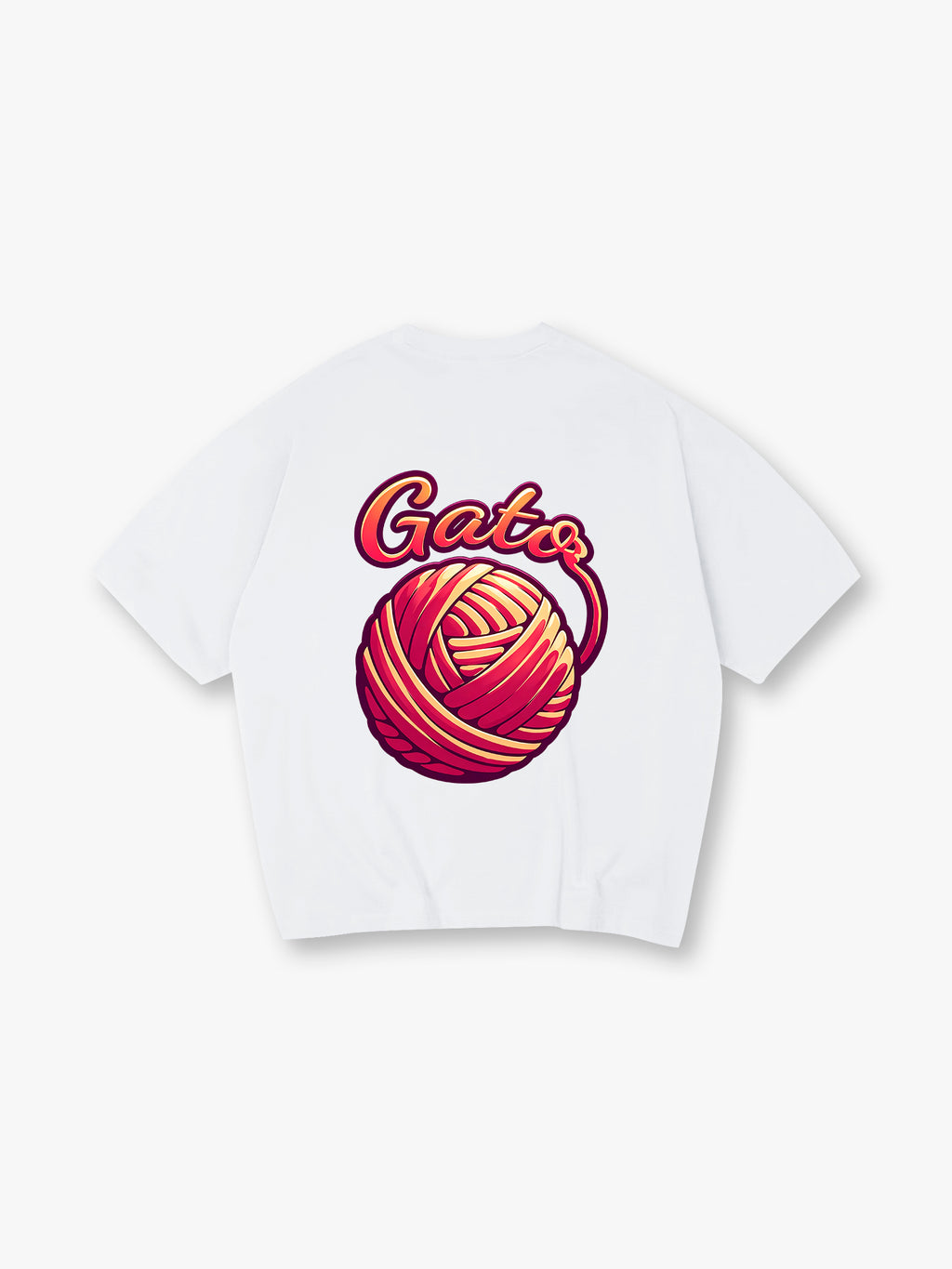 Vibrant Red Yarn Ball Gata Script Back Print T-Shirt