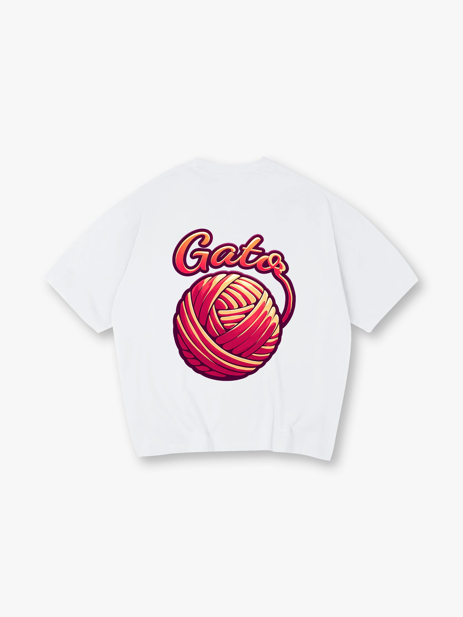 Vibrant Red Yarn Ball Gata Script Back Print T-Shirt