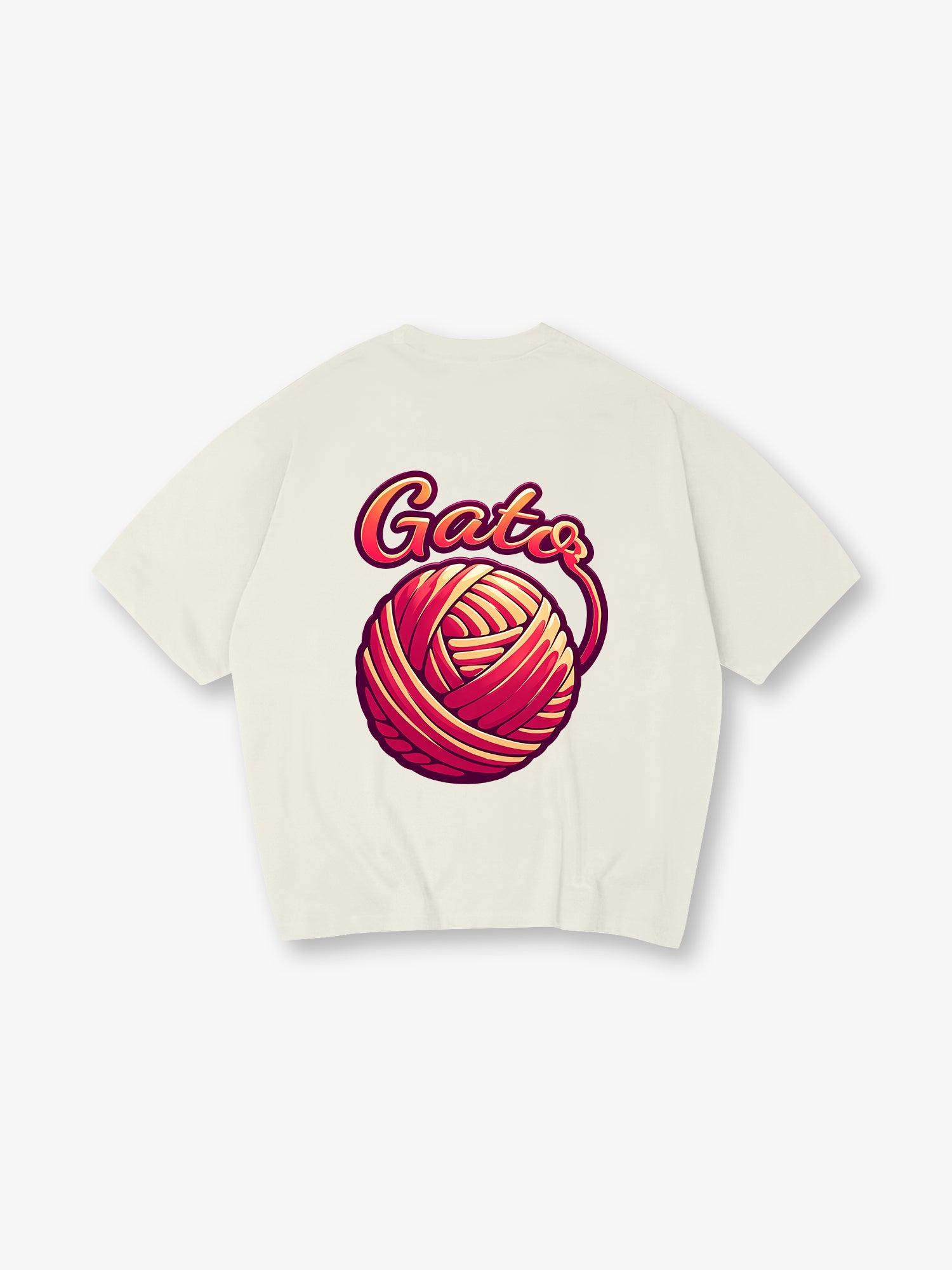 Vibrant Red Yarn Ball Gata Script Back Print T-Shirt