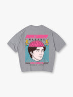 Overthinker Pink Brain Portrait Japanese Text Grid Back Print T-Shirt