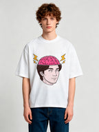 Cartoon Man Open Head Pink Brain Lightning Bolt Creative Mind Graphic  T-Shirt