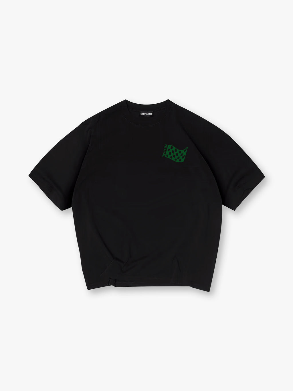 Minimal Green Checkered Racing Flag Small Chest Logo Simple T-Shirt