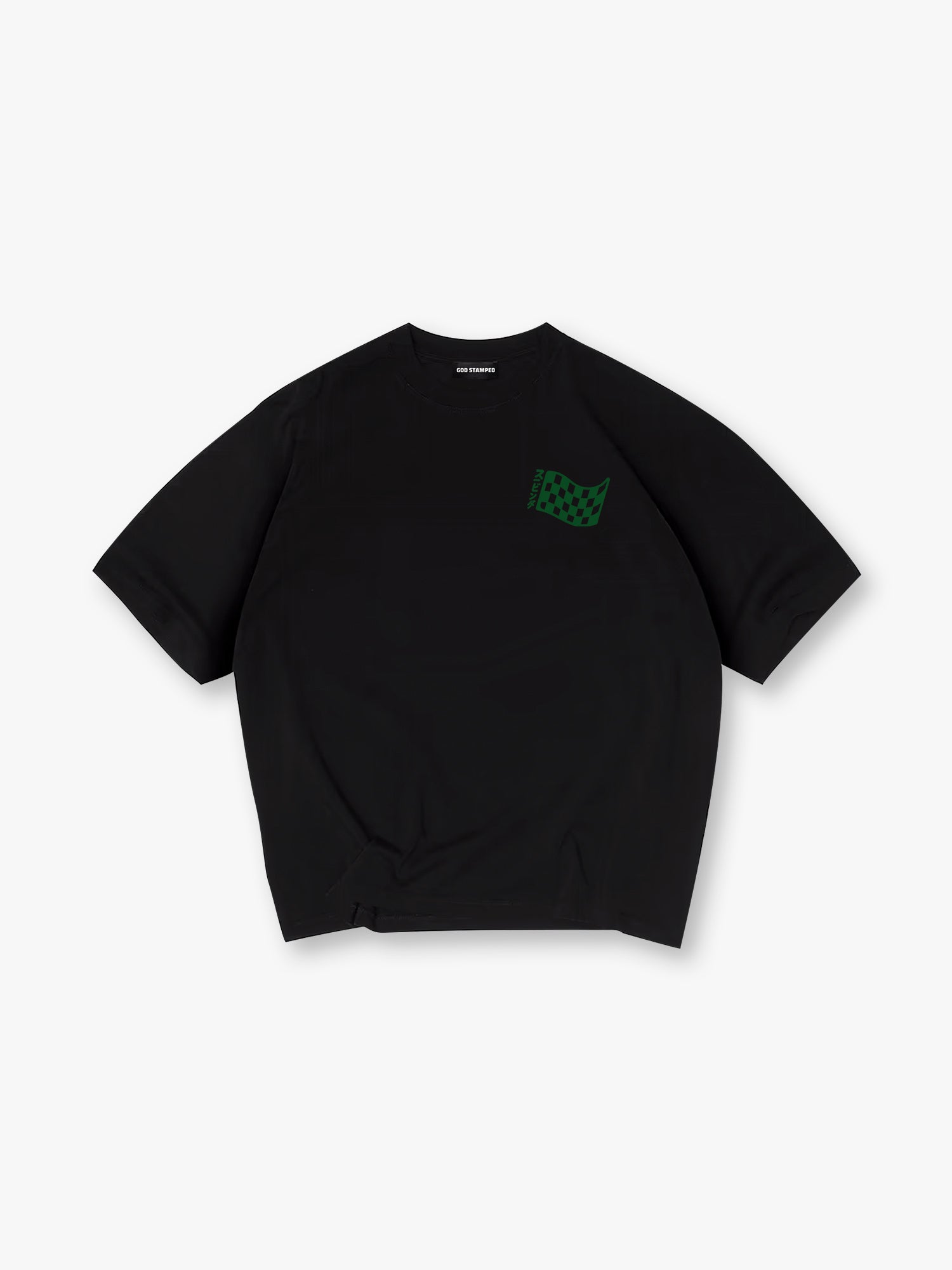 Minimal Green Checkered Racing Flag Small Chest Logo Simple T-Shirt
