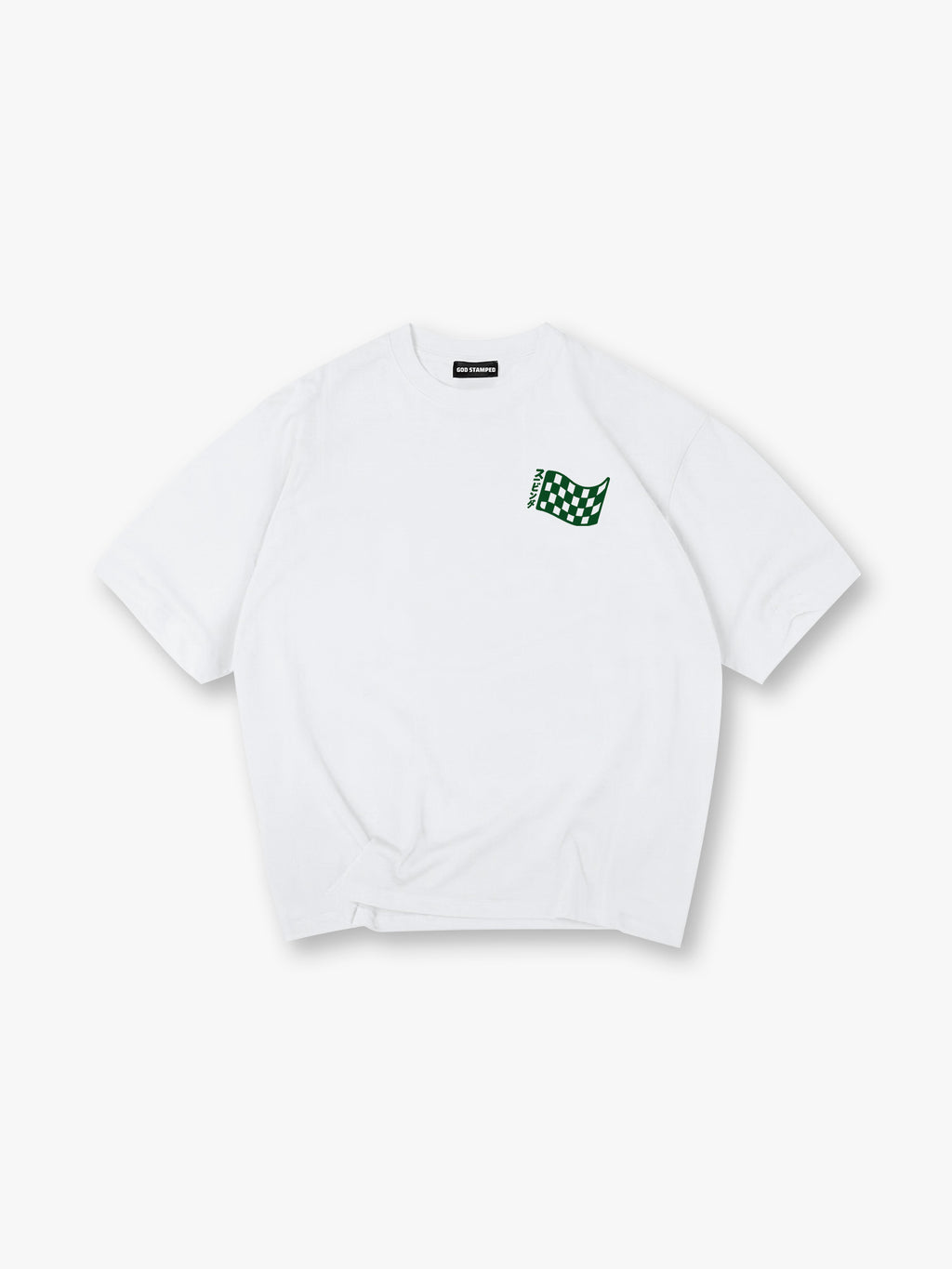 Minimal Green Checkered Racing Flag Small Chest Logo Simple T-Shirt
