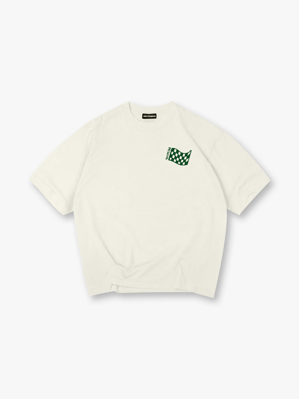 Minimal Green Checkered Racing Flag Small Chest Logo Simple T-Shirt