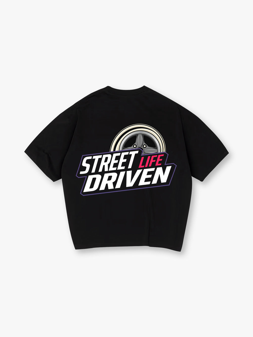 Street Life Driven Retro Whitewall Wheel Back Print  JDM Car Racing T-Shirt