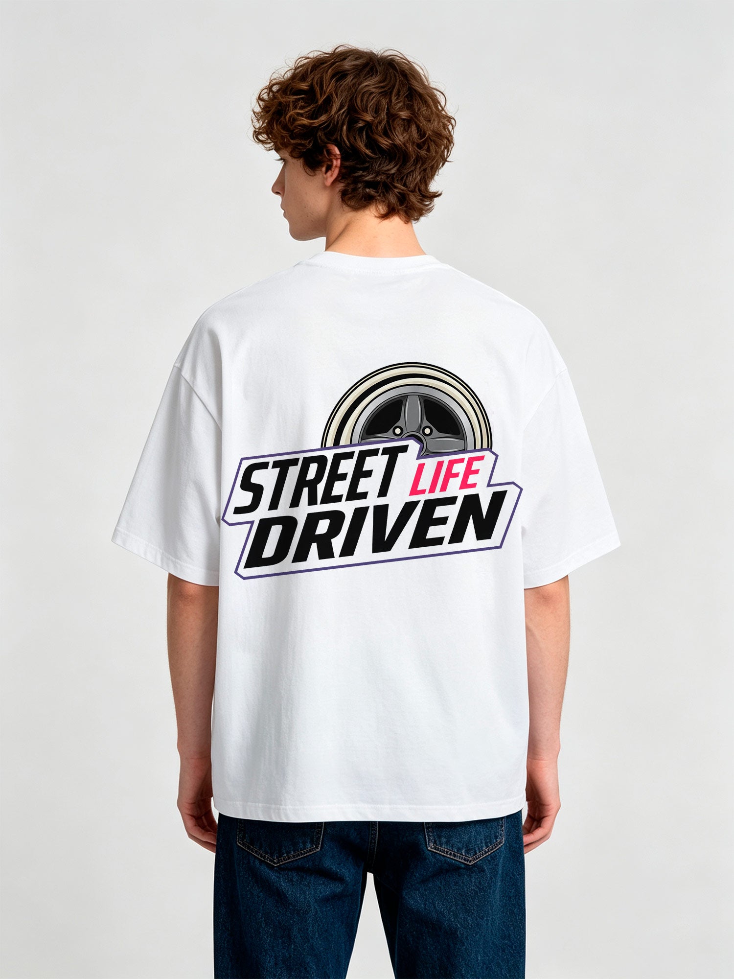 Street Life Driven Retro Whitewall Wheel Back Print  JDM Car Racing T-Shirt