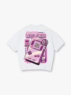 Pink Retro Handheld Game Console Level Clear Pixel Art Graphic T-Shirt