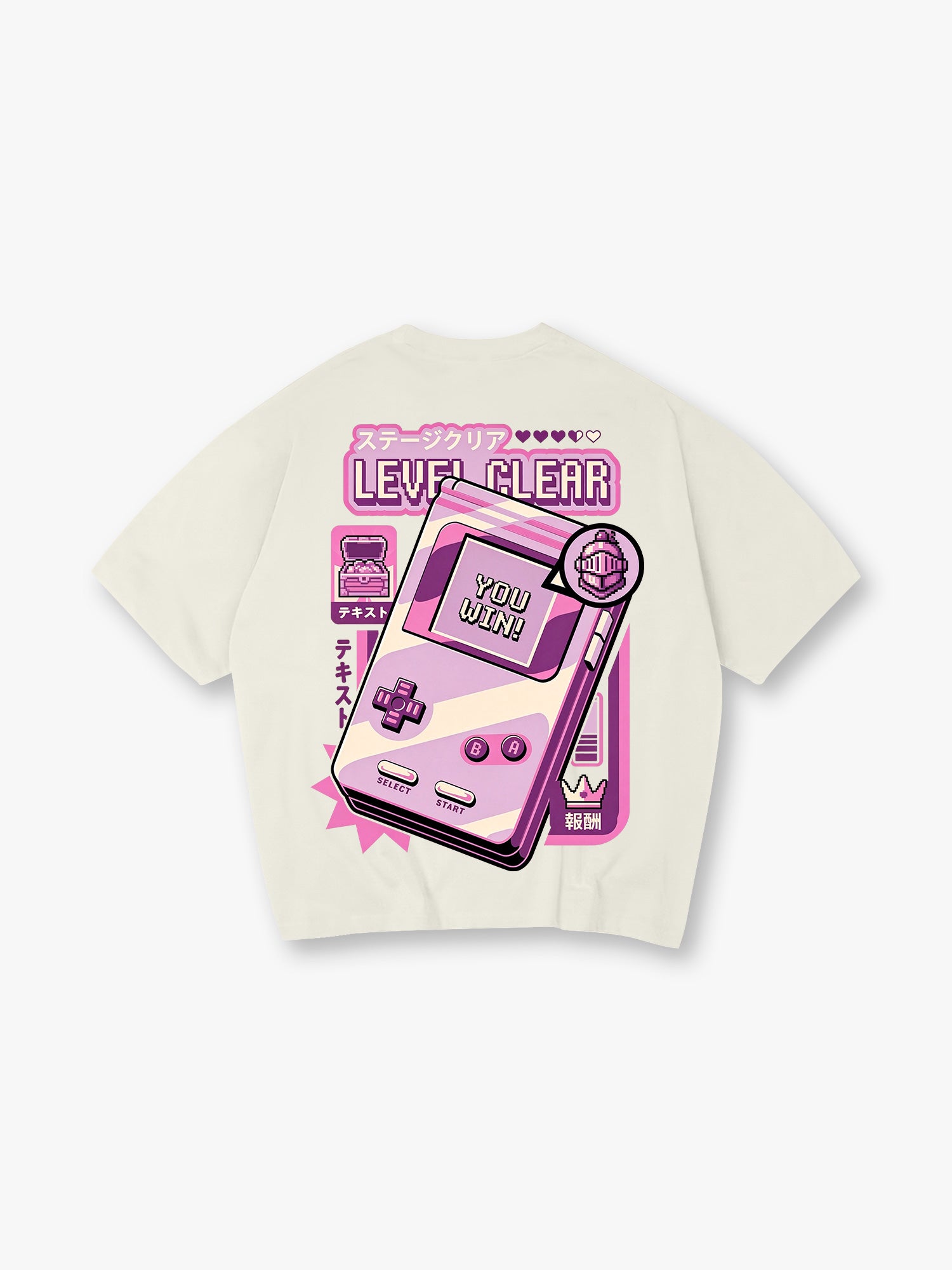 Pink Retro Handheld Game Console Level Clear Pixel Art Graphic T-Shirt