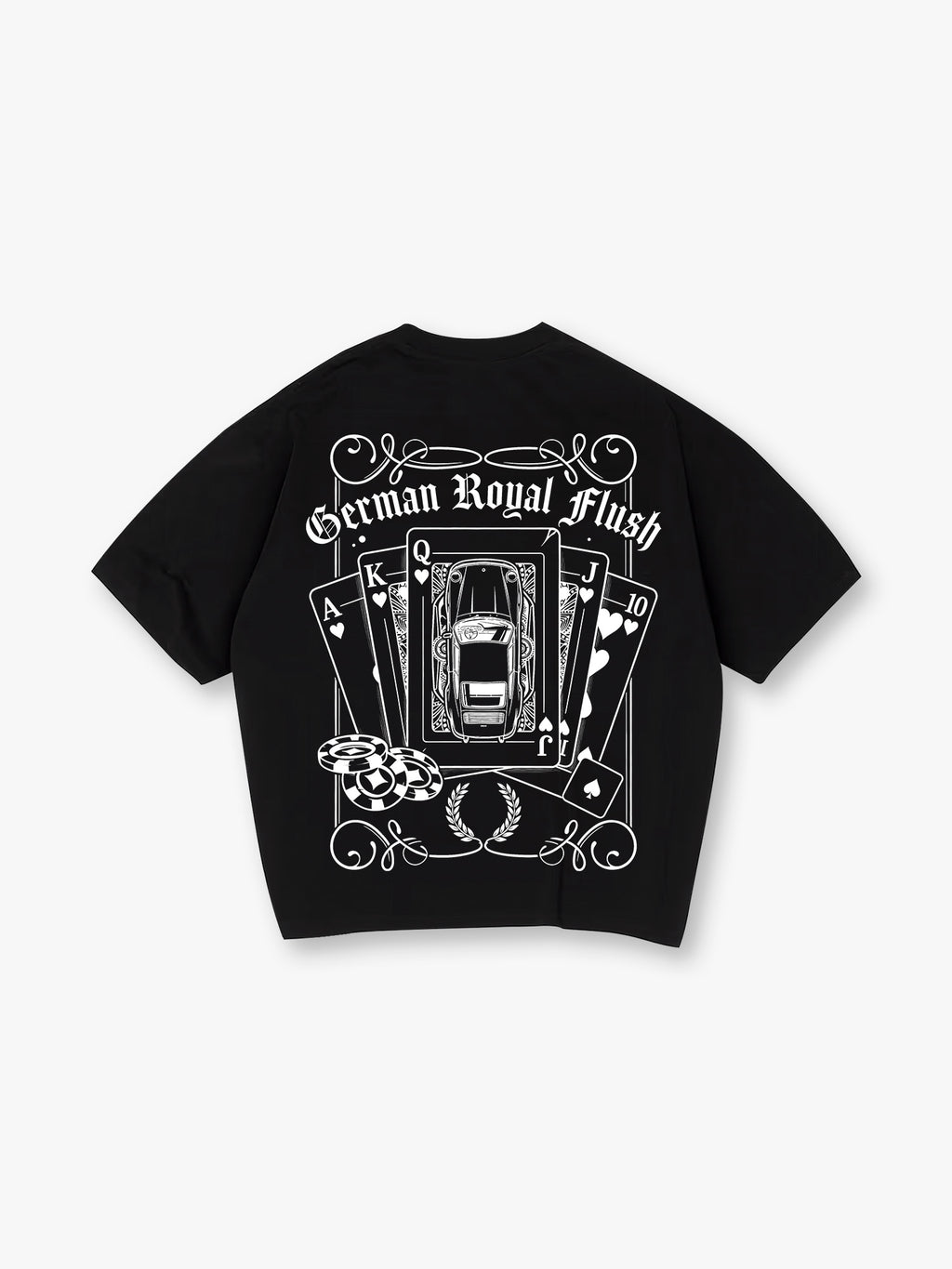 German Sports Car Royal Flush Poker Chips Vintage Tattoo Graphic T-Shirt