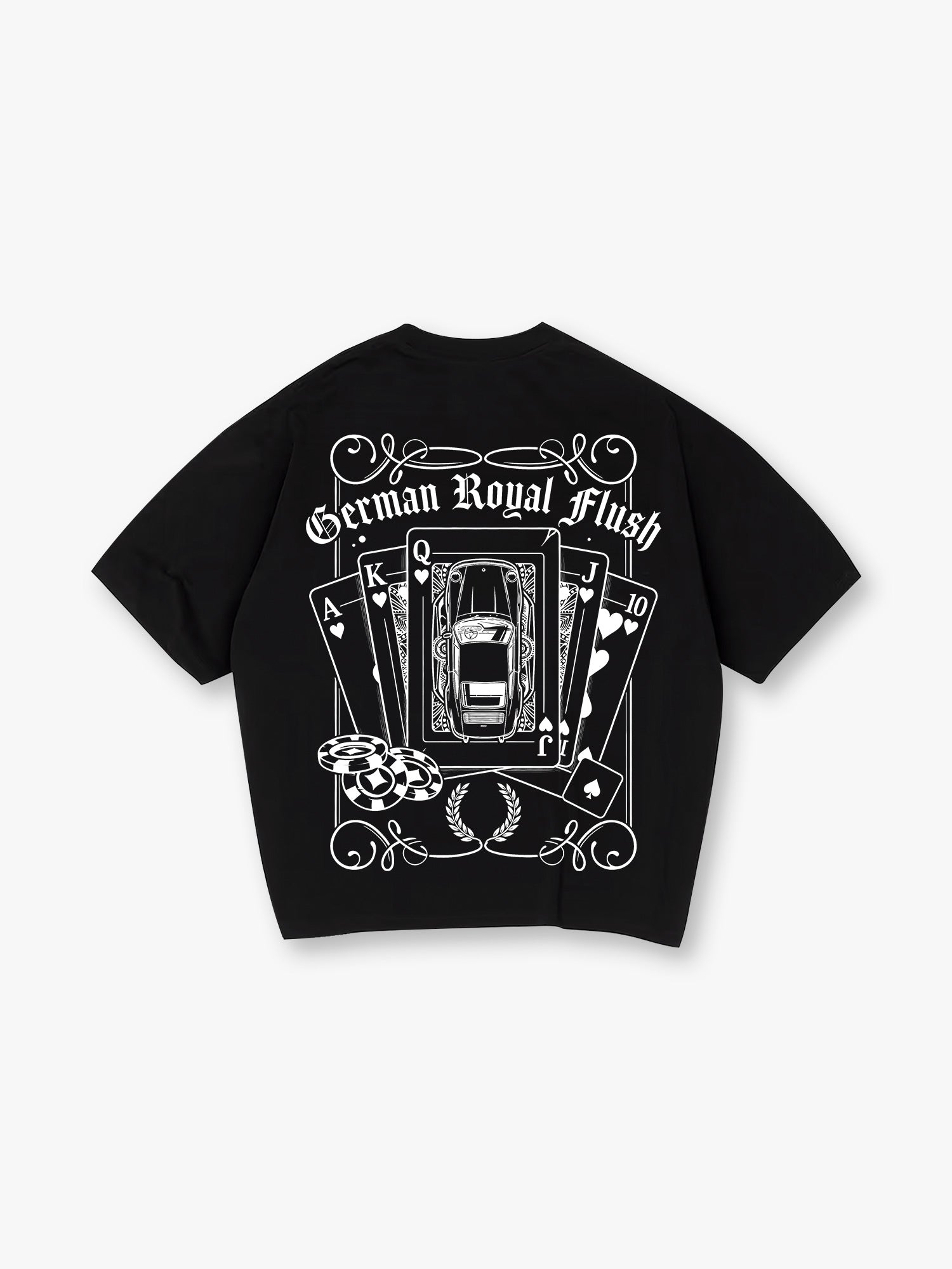 German Sports Car Royal Flush Poker Chips Vintage Tattoo Graphic T-Shirt